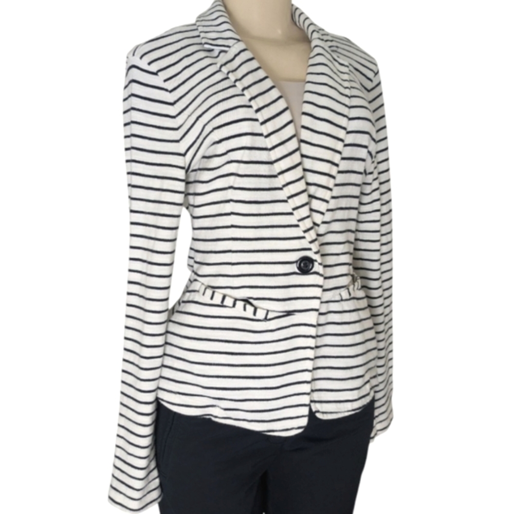 Caslon Cotton Striped Single Button Casual Blazer Black & White Women's Small